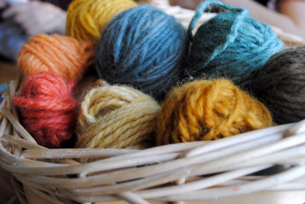 basket of Mushroom-dyed Yarn Mushroom-dyed yarn