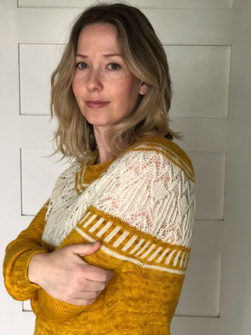Handknitted sweater made with Marigold dyed wool